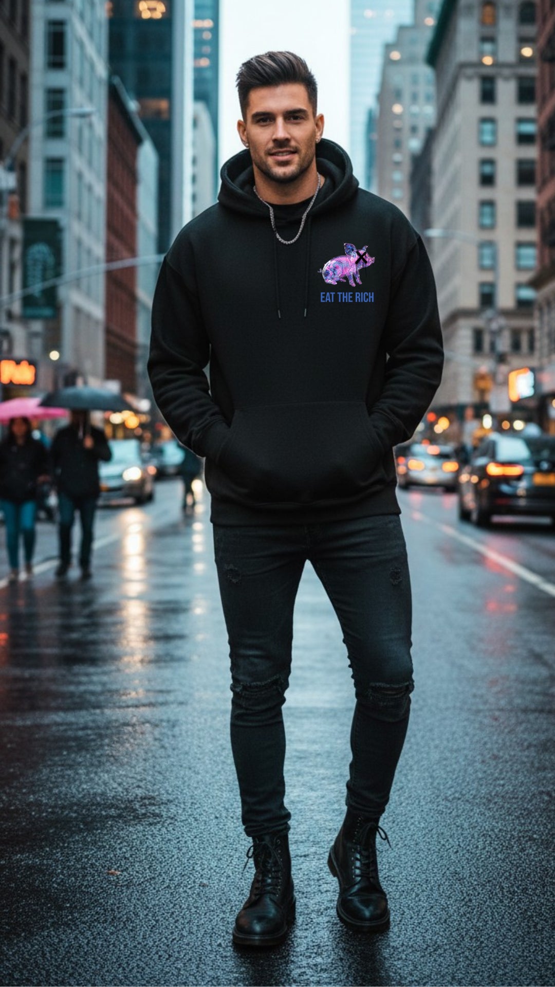 Johnna Noel Eat The Rich Piggy Cotton Blend Heavyweight Soft Unisex Pullover Hoodie