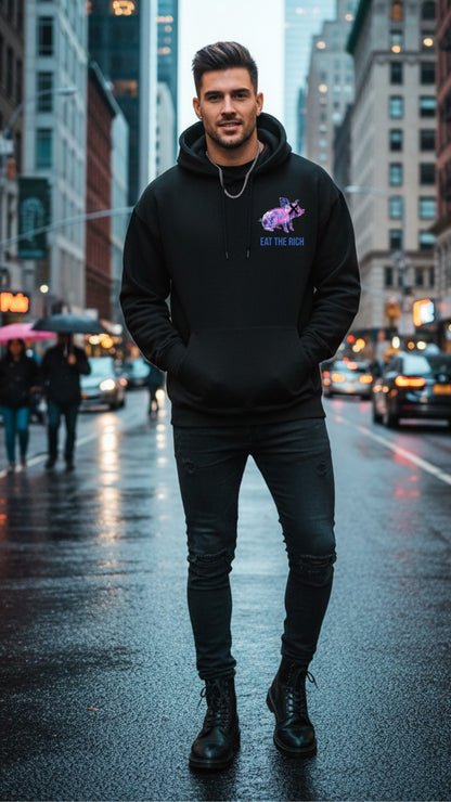 Johnna Noel Eat The Rich Piggy Cotton Blend Heavyweight Soft Unisex Pullover Hoodie