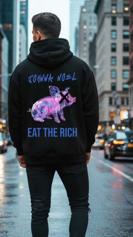 Johnna Noel Eat The Rich Piggy Cotton Blend Heavyweight Soft Unisex Pullover Hoodie