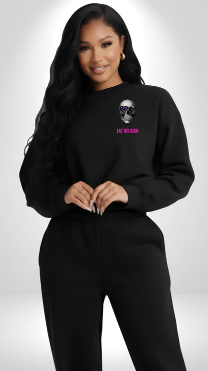 Johnna Noel Eat The Rich Ice Grillz Unisex Graphic Cotton Blend Heavyweight Crewneck Pullover Sweatshirt