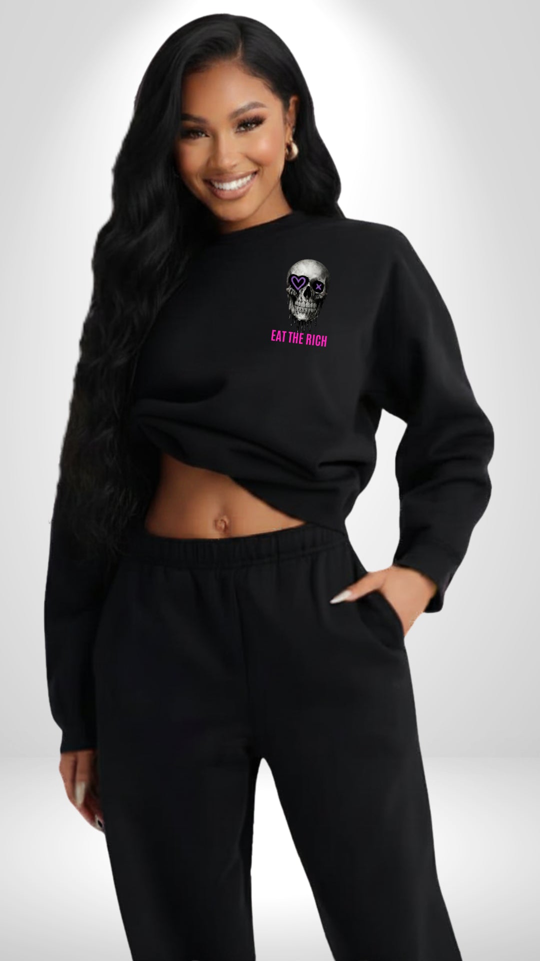 Johnna Noel Eat The Rich Ice Grillz Unisex Graphic Cotton Blend Heavyweight Crewneck Pullover Sweatshirt