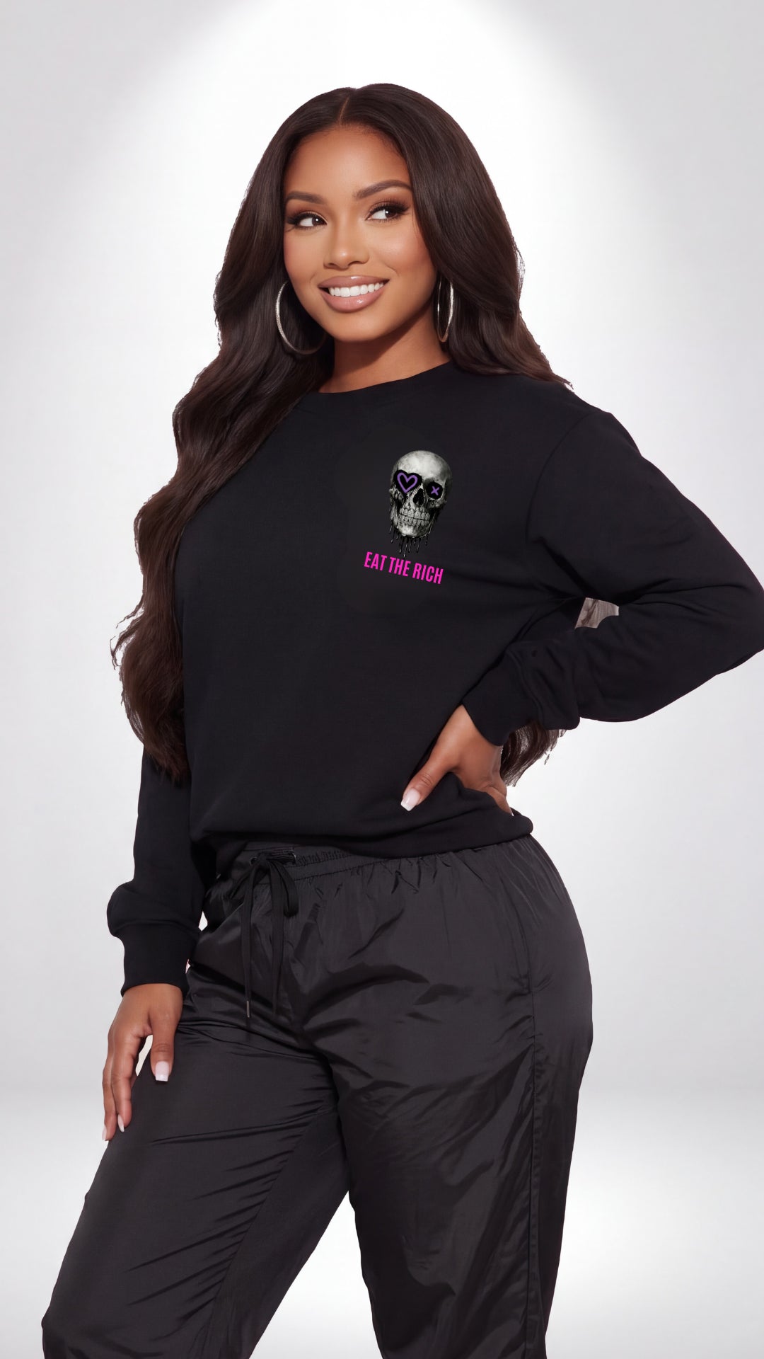 Johnna Noel Eat The Rich Ice Grillz Unisex Graphic Cotton Blend Heavyweight Crewneck Pullover Sweatshirt