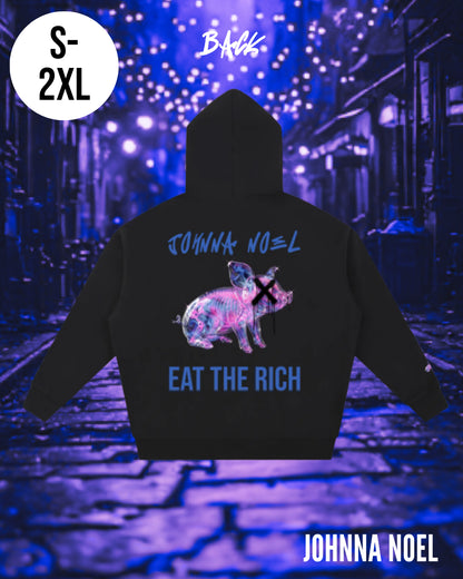 Johnna Noel Eat The Rich Piggy Cotton Blend Heavyweight Soft Unisex Pullover Hoodie