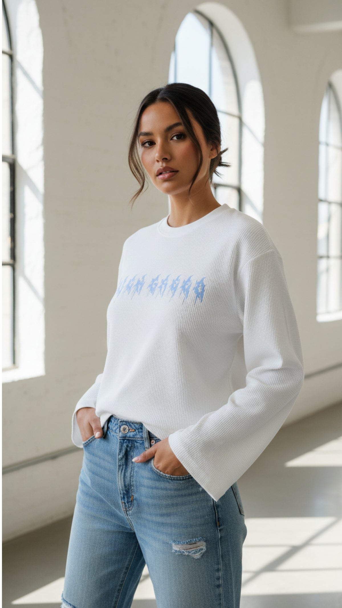 Johnna Noel F Greed Unisex Waffle Knit Cotton Blend Long Sleeve Shirt