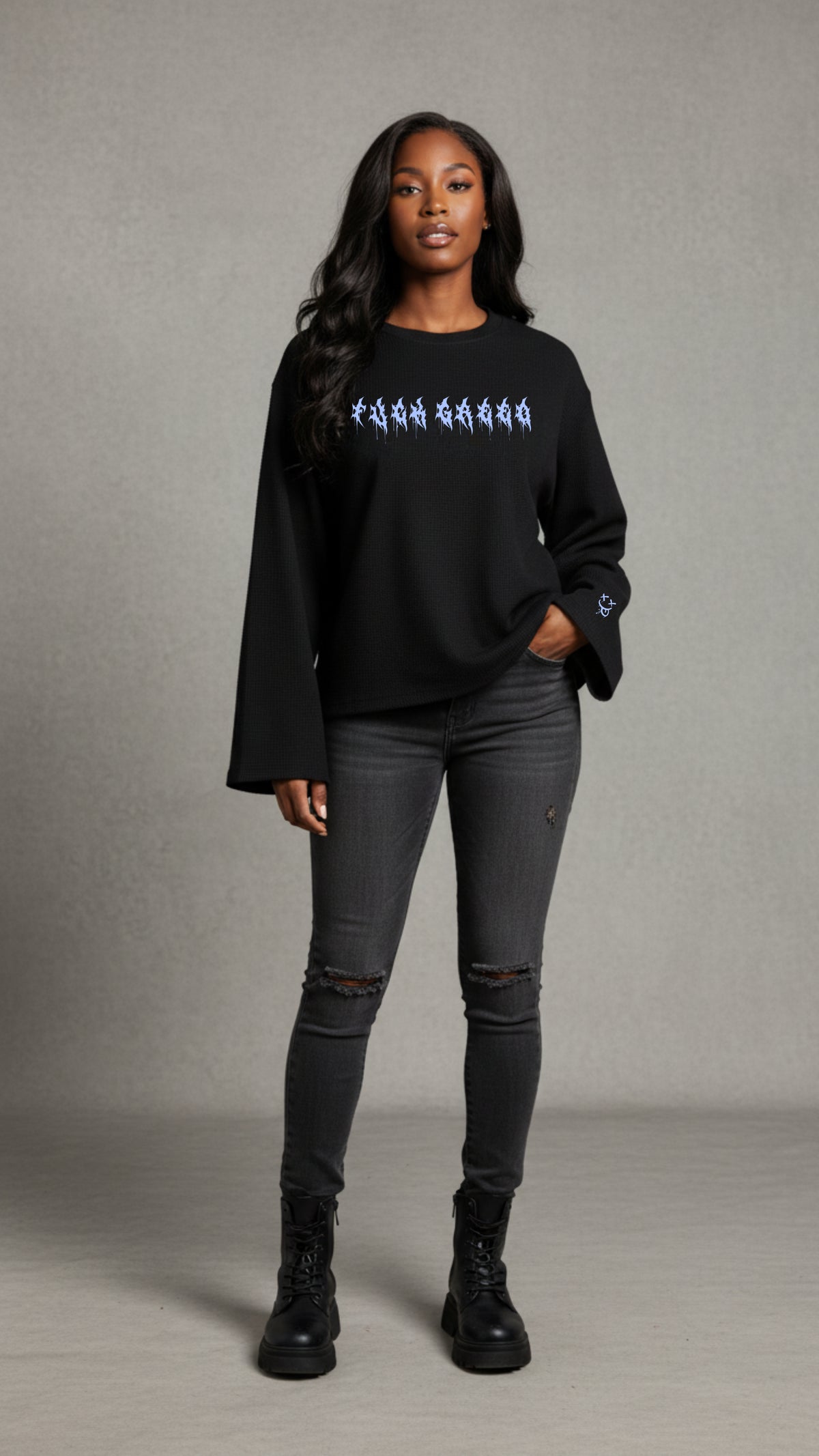 Johnna Noel F Greed Unisex Waffle Knit Cotton Blend Long Sleeve Shirt