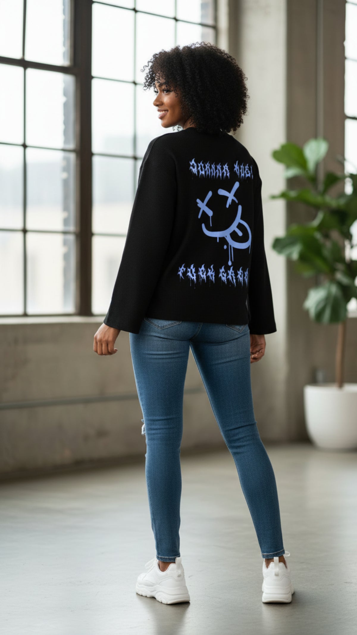 Johnna Noel F Greed Unisex Waffle Knit Cotton Blend Long Sleeve Shirt