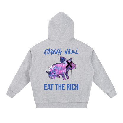 Johnna Noel Eat The Rich Piggy Cotton Blend Heavyweight Soft Unisex Pullover Hoodie