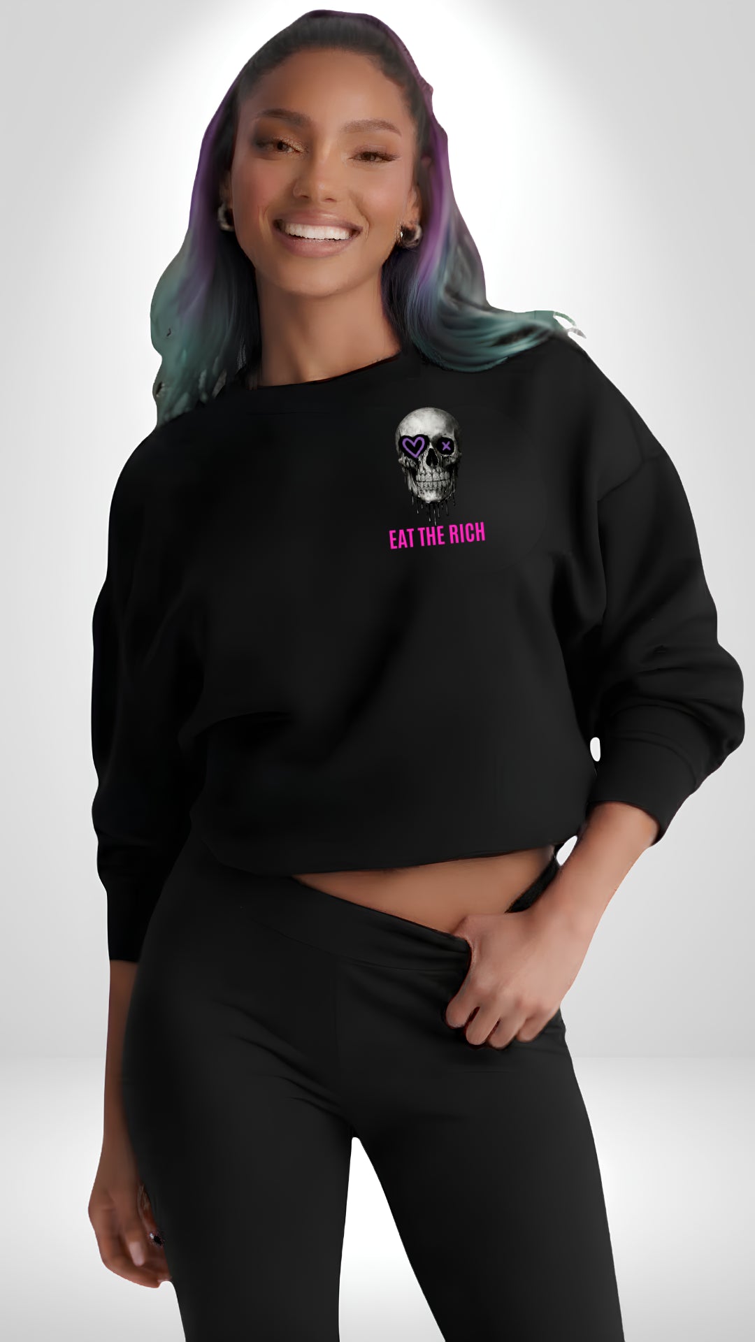 Johnna Noel Eat The Rich Ice Grillz Unisex Graphic Cotton Blend Heavyweight Crewneck Pullover Sweatshirt