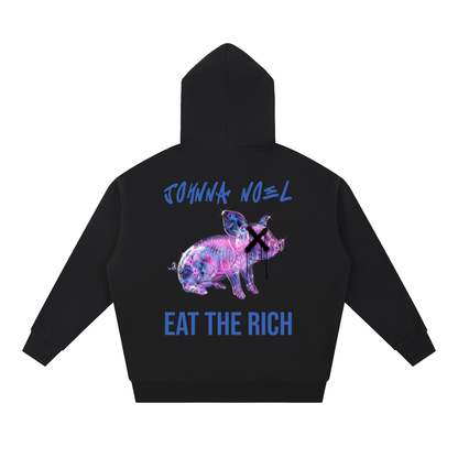 Johnna Noel Eat The Rich Piggy Cotton Blend Heavyweight Soft Unisex Pullover Hoodie
