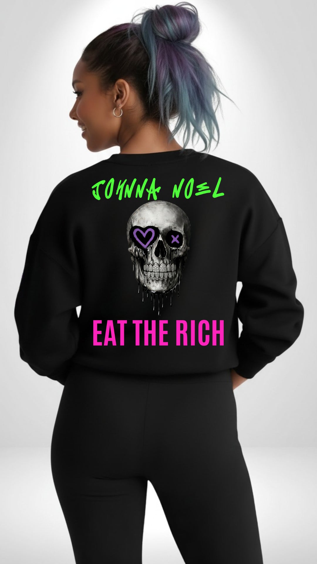 Johnna Noel Eat The Rich Ice Grillz Unisex Graphic Cotton Blend Heavyweight Crewneck Pullover Sweatshirt