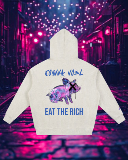 Johnna Noel Eat The Rich Piggy Cotton Blend Heavyweight Soft Unisex Pullover Hoodie