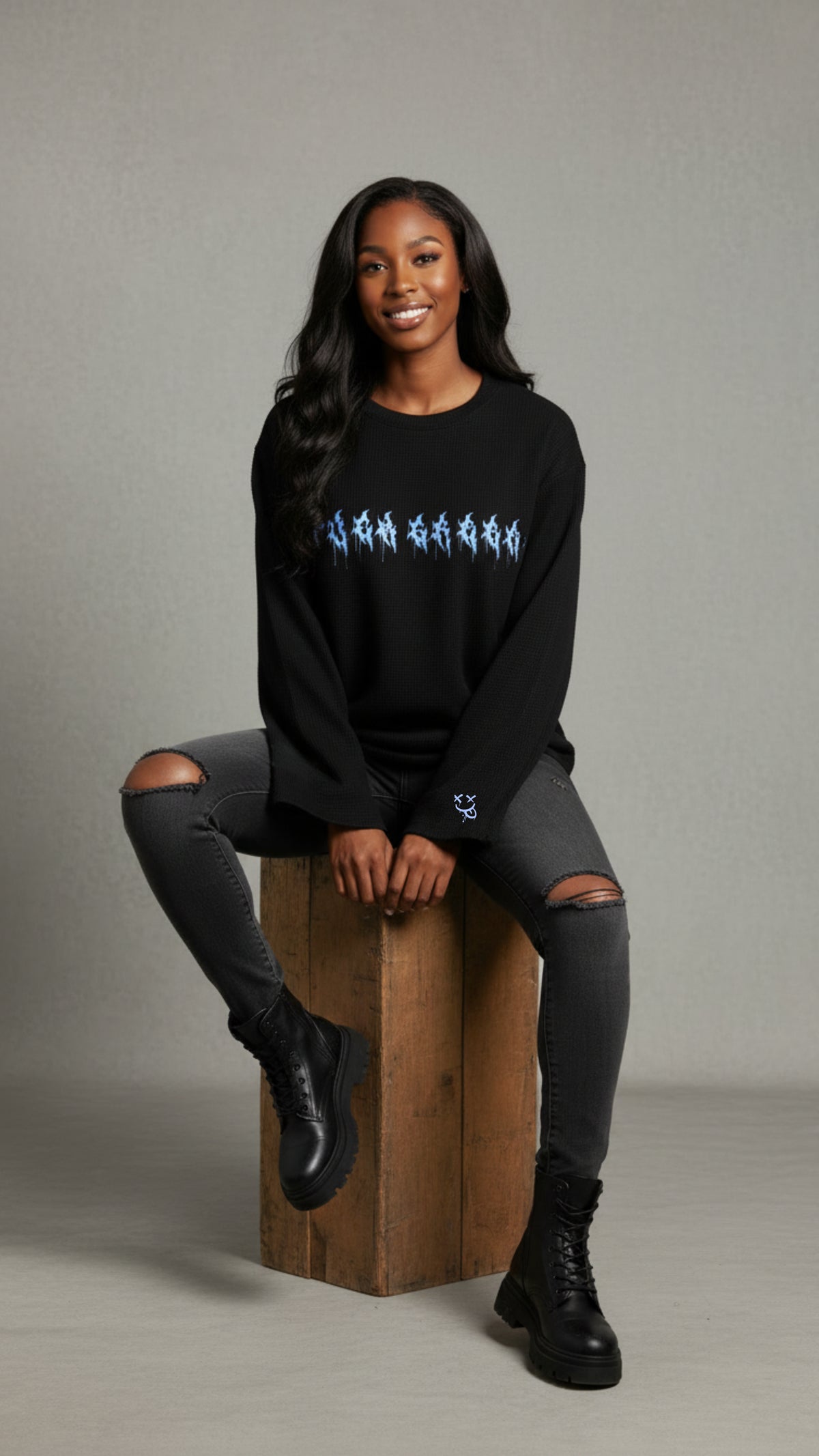 Johnna Noel F Greed Unisex Waffle Knit Cotton Blend Long Sleeve Shirt