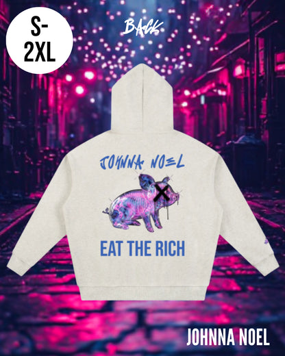 Johnna Noel Eat The Rich Piggy Cotton Blend Heavyweight Soft Unisex Pullover Hoodie