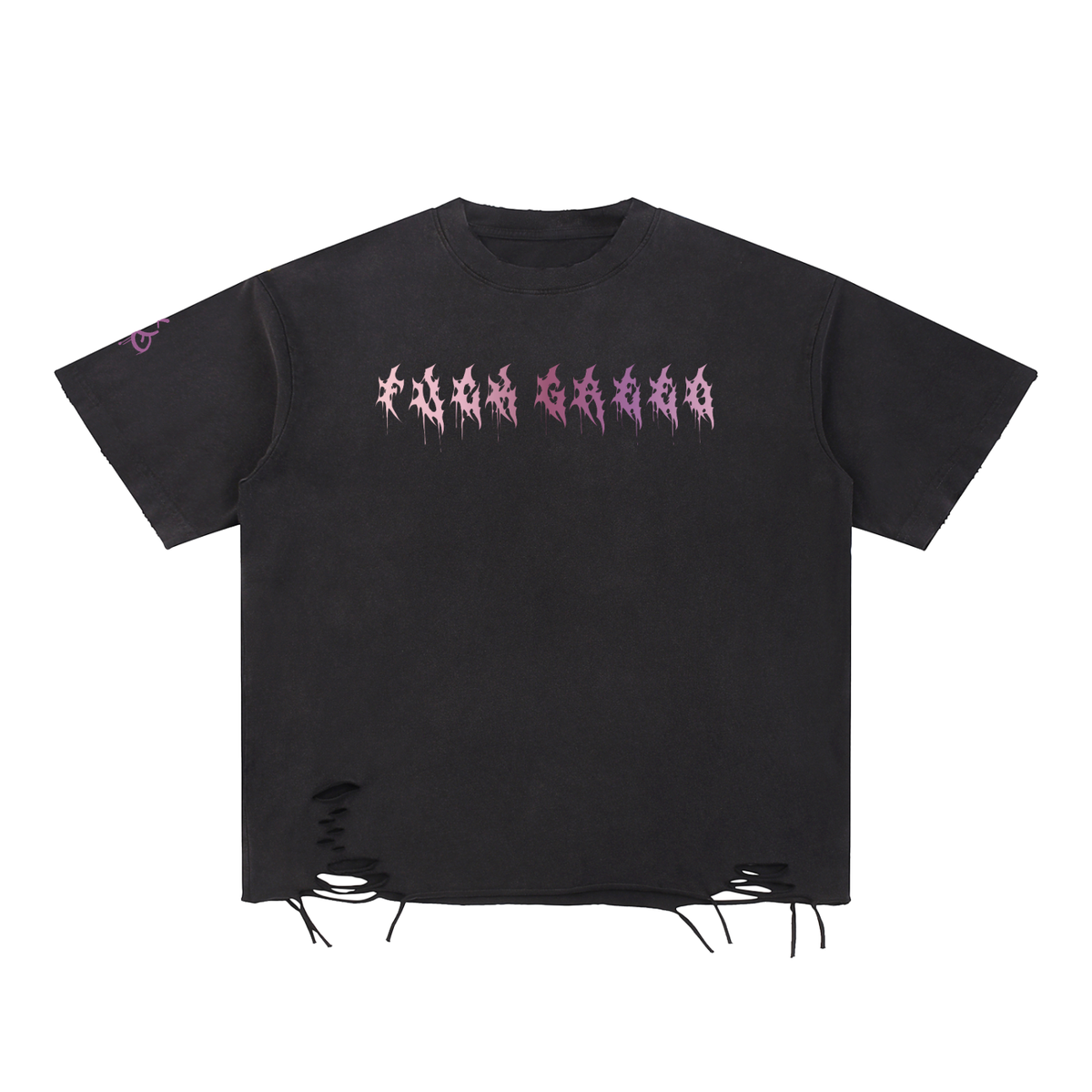 Johnna Noel F Greed Snow Washed Raw-Hem Unisex Cotton T-Shirt