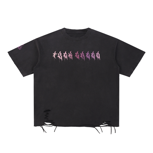 Johnna Noel F Greed Snow Washed Raw-Hem Unisex Cotton T-Shirt