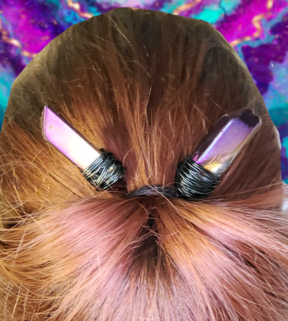Aura quartz bun pins